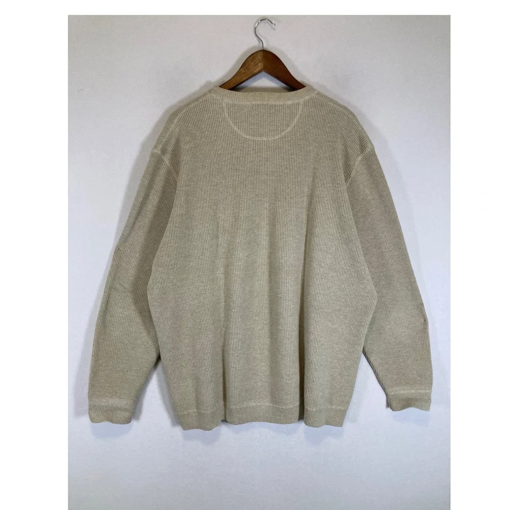 Coastal Grandpa Eddie Bauer Mens XXL Beige Ribbed Cotton Crew Neck Sweater‎
